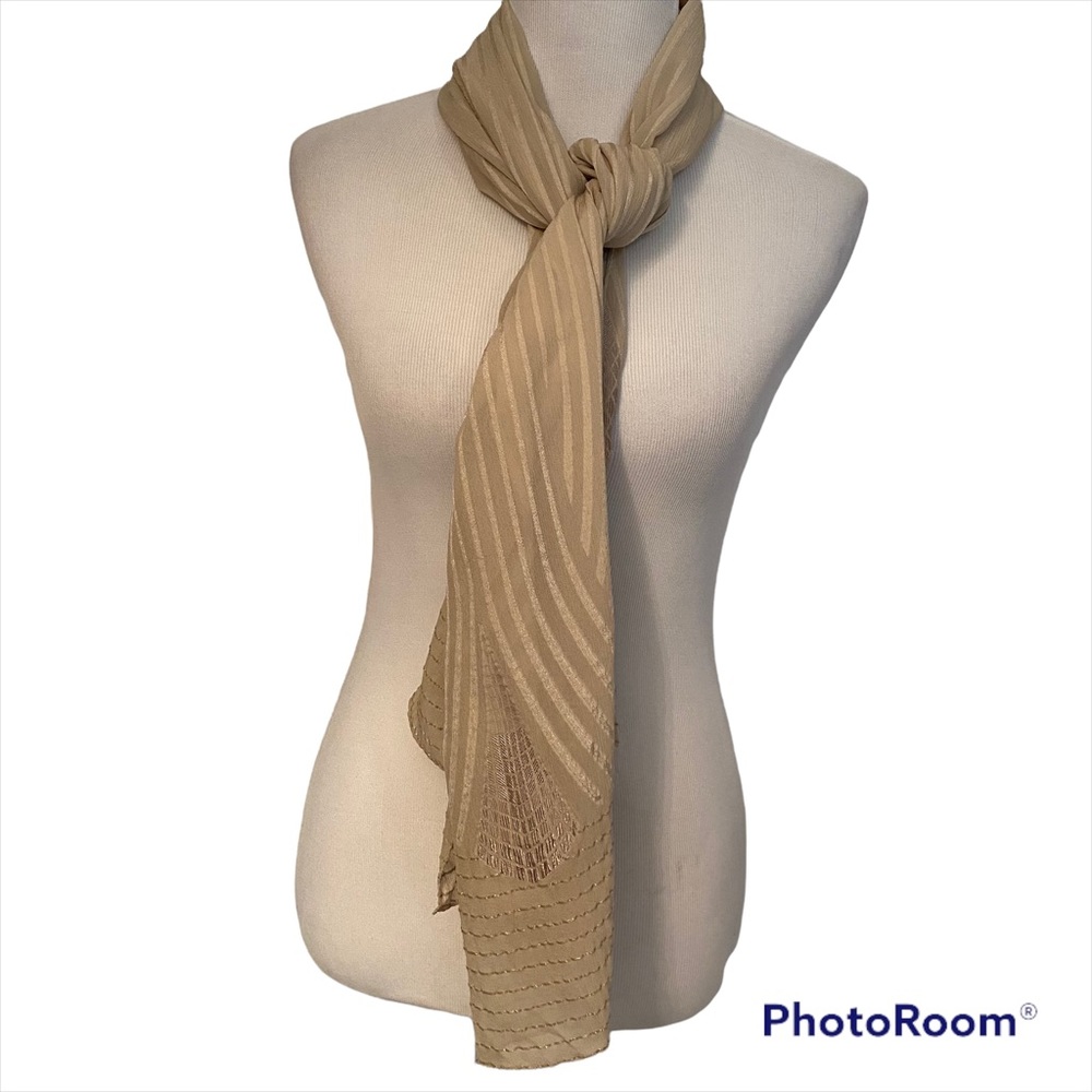 JULIANA COLLEZIONE SCARF TAN SHEER RIBBED STITCHED LARGE RECTANGLE ITALY